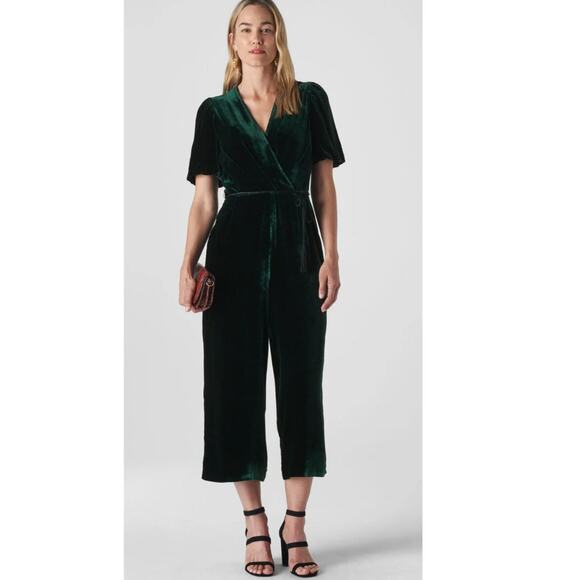 Whistles Layla Dark Green Velvet Silk Crop Jumpsuit Tassel Rope Pockets sz6 $479 - Picture 1 of 14